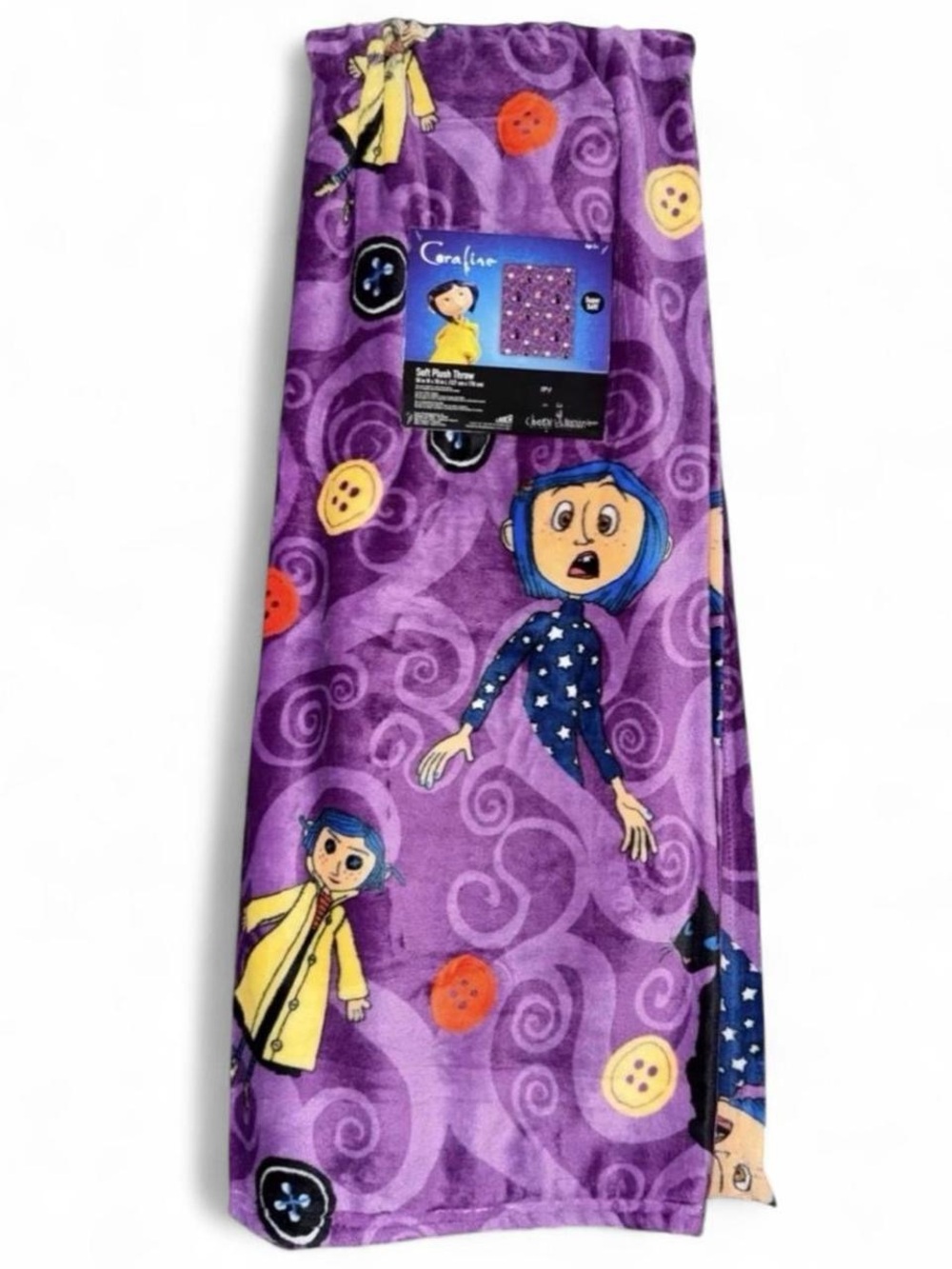 Coraline Purple Button Print Plush Throw Blanket